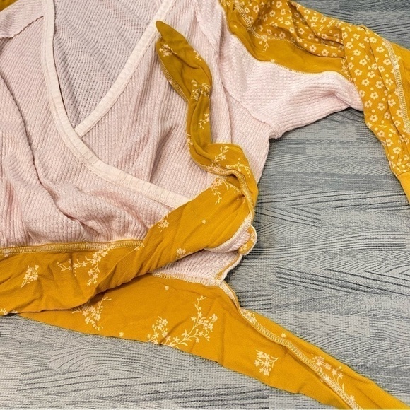 Free People Auxton Waffle Knit Wrap Mixed Media Top - Picture 14 of 15